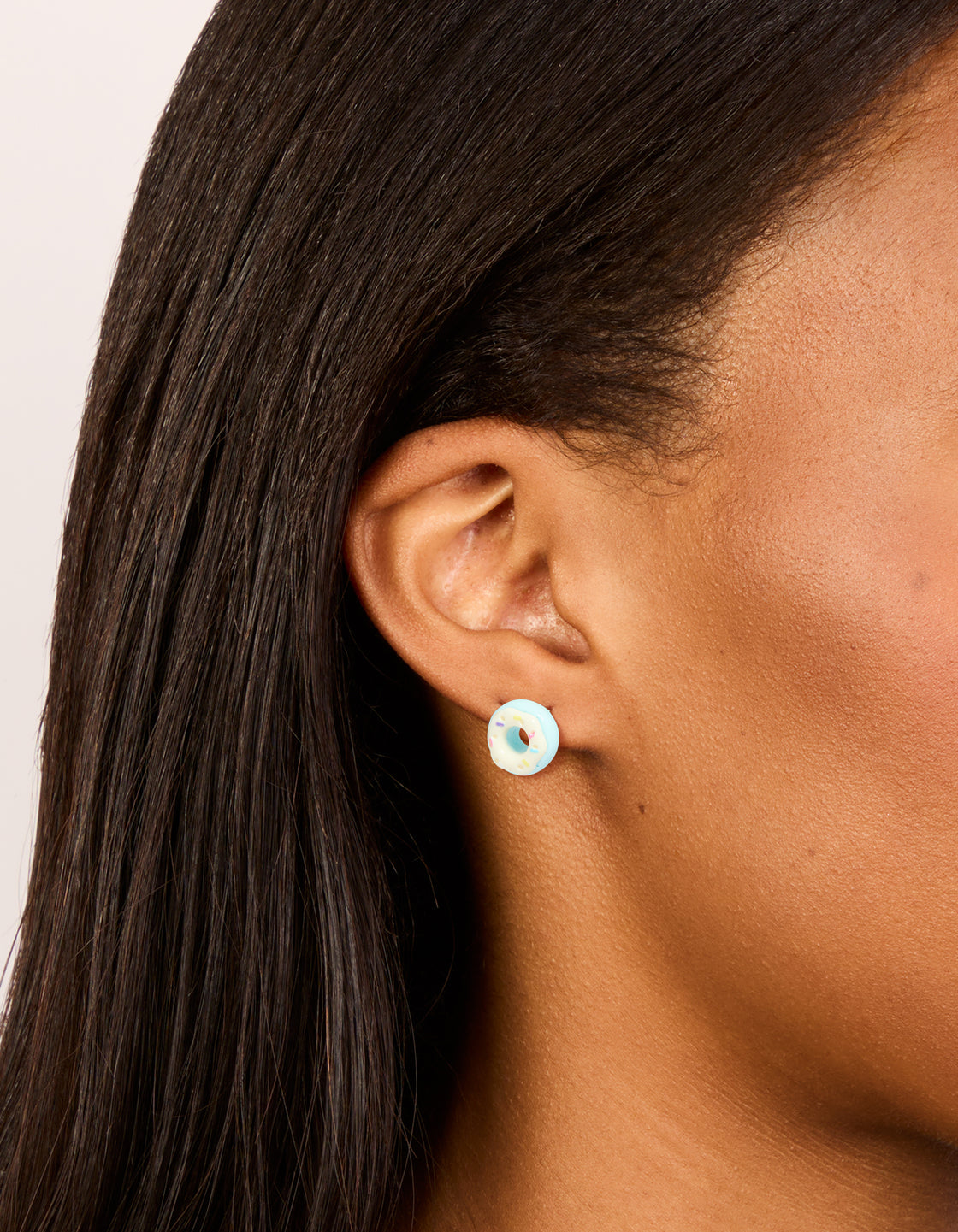 Silver Blue Donut Stud Earrings