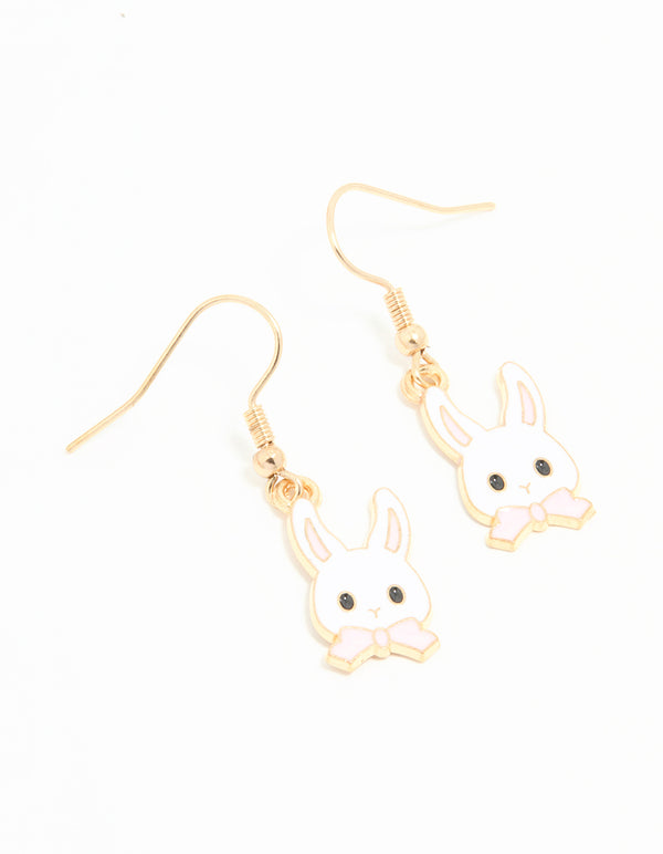 Gold Bunny Head Drop Earrings
