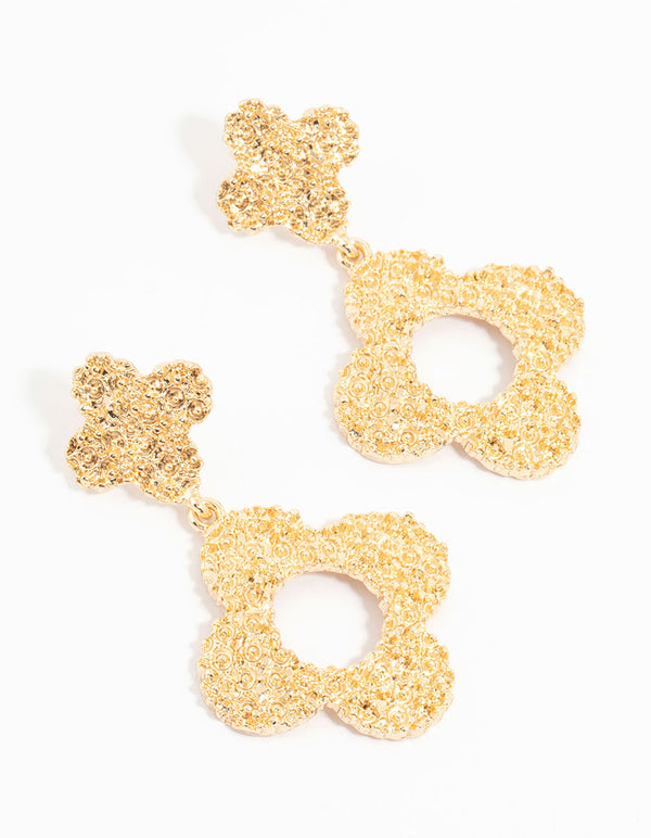 Gold Hollow Flower Drop Earrings
