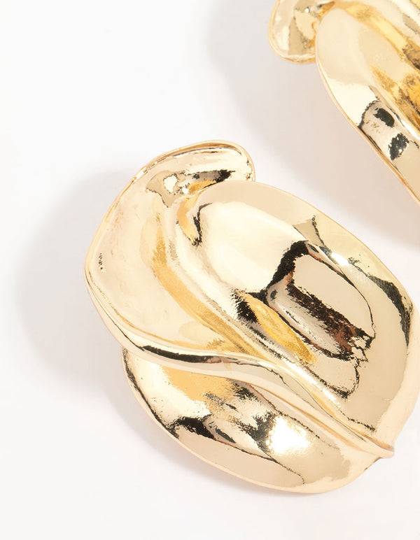 Gold Abstract Textured Stud Earrings