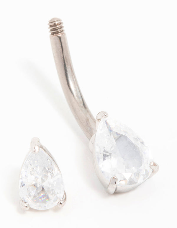Titanium Cubic Zirconia Pear Belly Bar