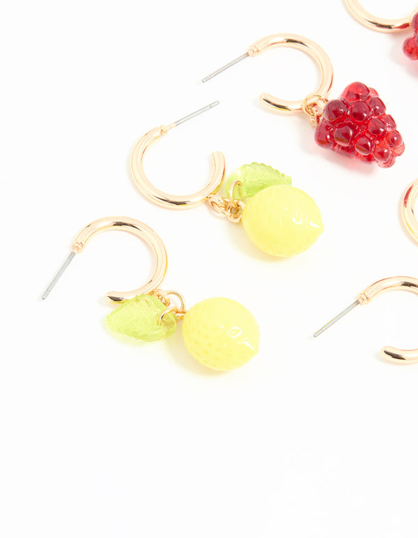 Gold Fruit Stud Earrings 3-Pack