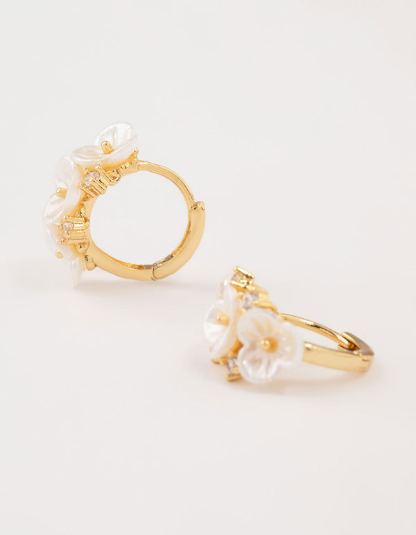 Gold Plated Pearlised Flower Hoop Earrings