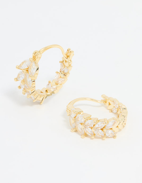 Gold Plated Cubic Zirconia Vine Hoop Earrings