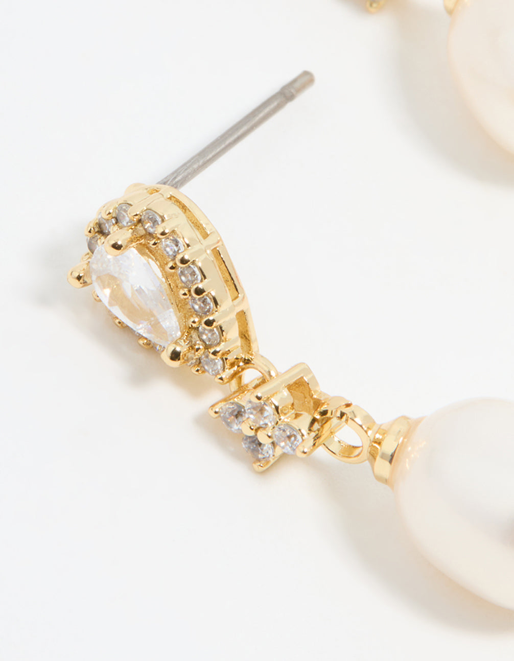 Gold Plated Pearl Pear Diamante Drop Earrings