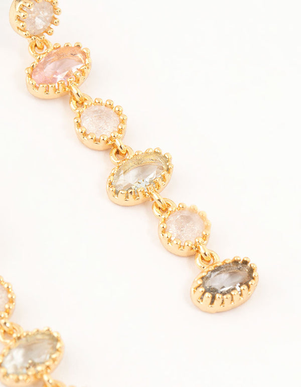 Gold Plated Round & Oval Stone Drop Earrings