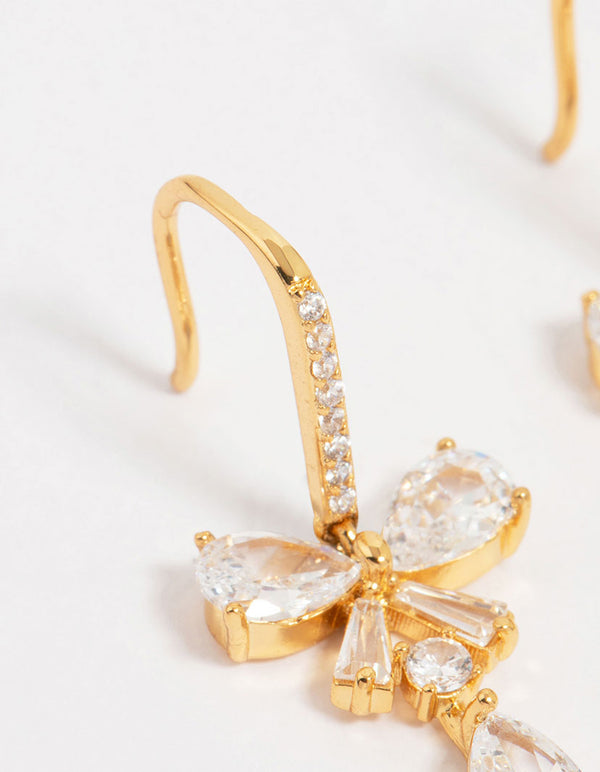 Gold Plated Cubic Zirconia Bow Teardrop Earrings