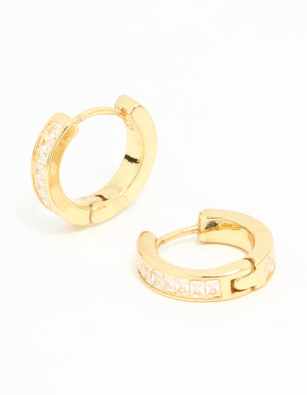 Gold Plated Diamante Thin Pavé Hoop Earrings