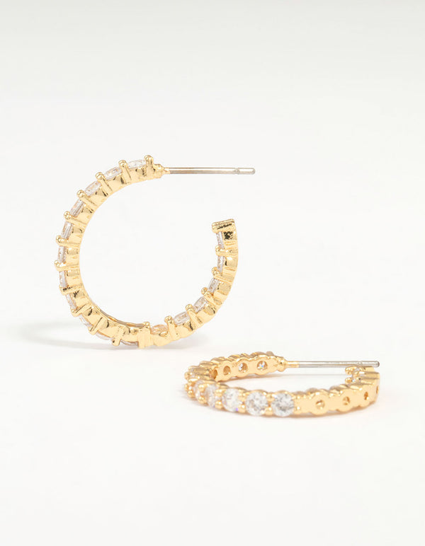 Gold Plated Stone Medium Hoop Earrings