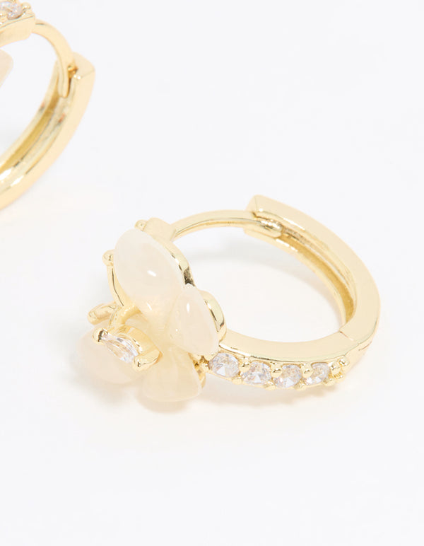 Gold Plated Diamante Butterfly Hoop Earrings