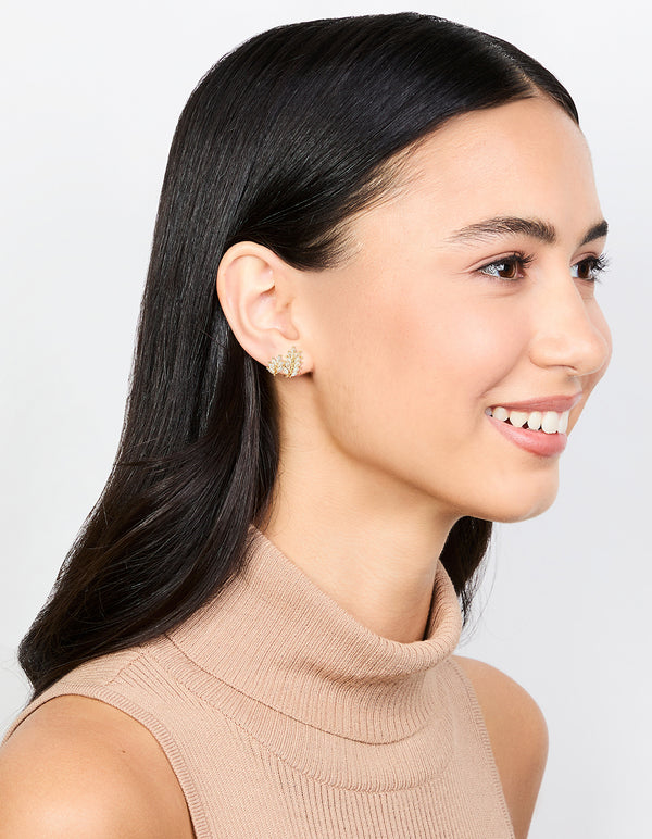 Gold Plated Cubic Zirconia Roman Leaf Crawler Earrings