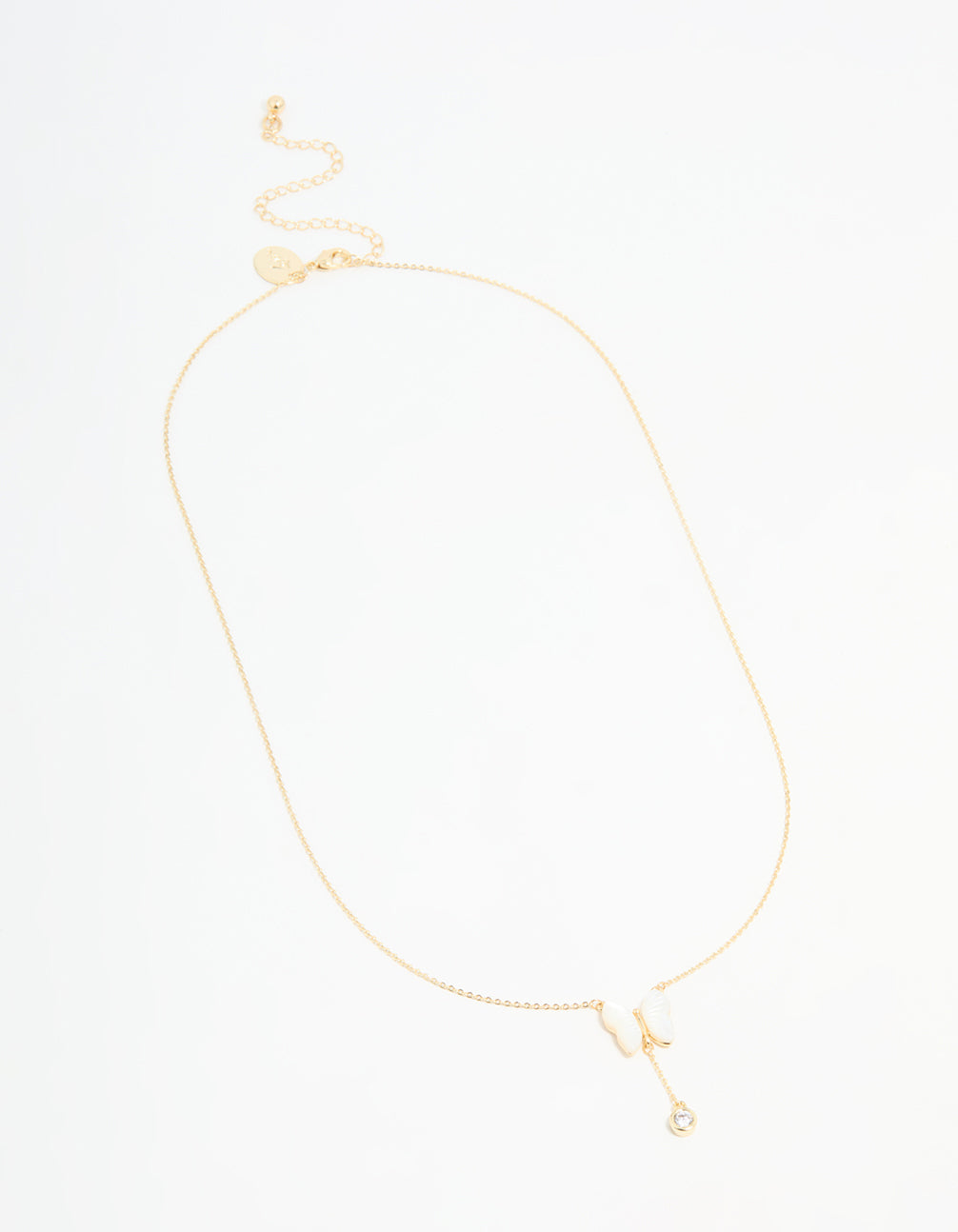 Gold Plated Mother Of Pearl & Cubic Zirconia Butterfly Y-Necklace