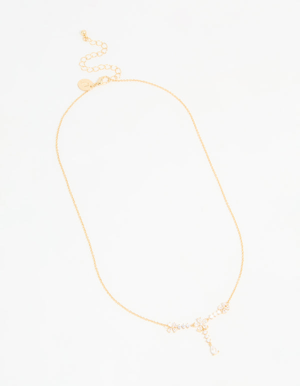 Gold Plated Pearl Flower Trio Y-Necklace