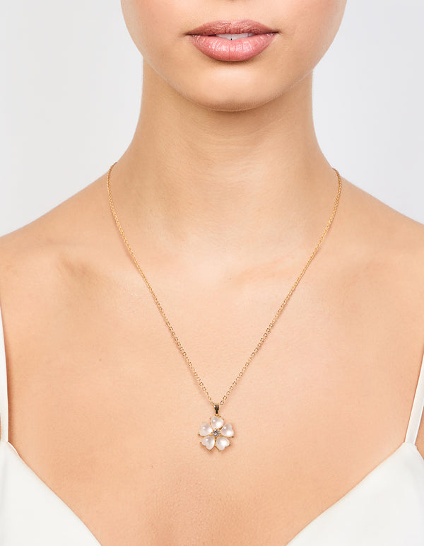 Gold Plated Catseye Flower Pendant Necklace
