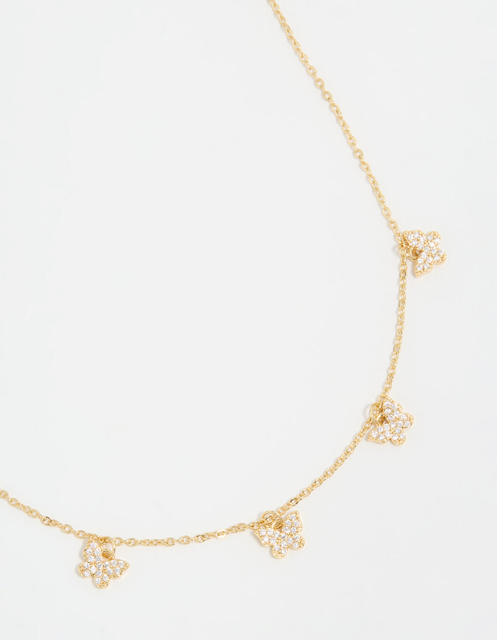 Gold Plated Diamante Butterfly Dainty Charm Necklace