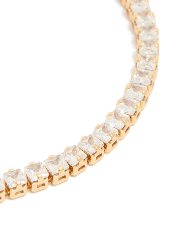 Gold Plated Cubic Zirconia Baguette Tennis Bracelet