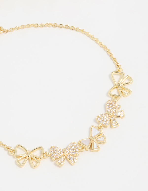 Gold Plated Cubic Zirconia Bows Bracelet