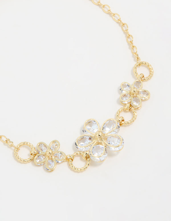 Gold Plated Cubic Zirconia Flower Station Bracelet