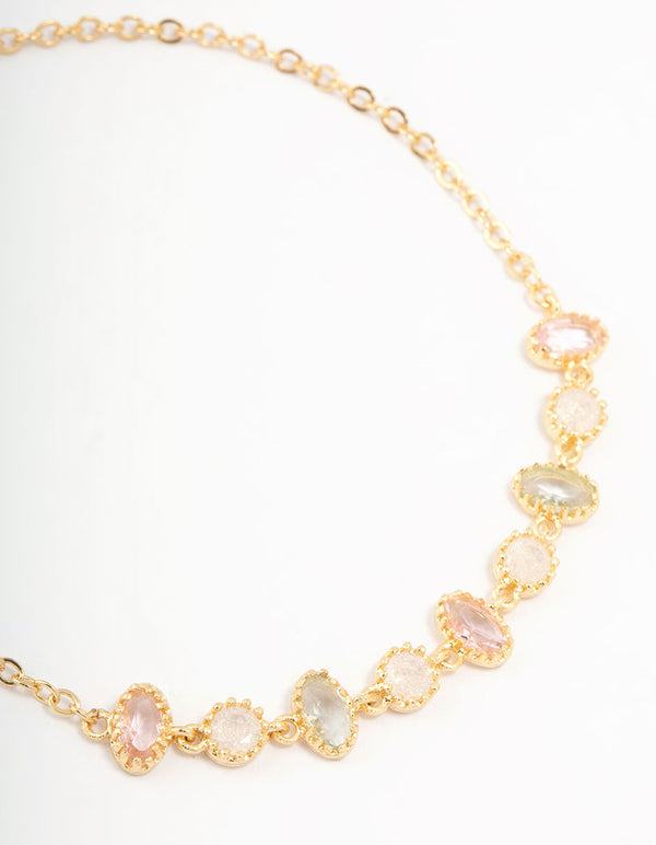 Gold Plated Cubic Zirconia Oval & Round Toggle Bracelet