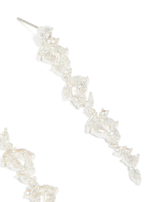 Silver Plated Cubic Zirconia Marquise Drop Earrings