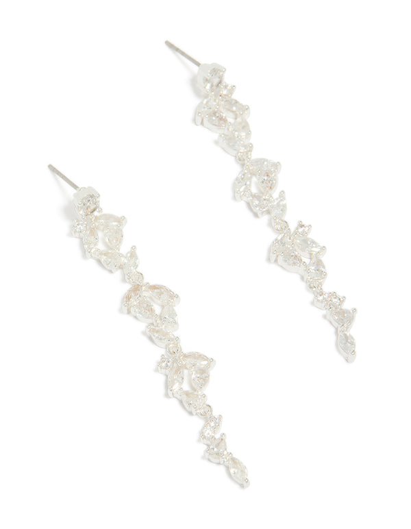 Silver Plated Cubic Zirconia Marquise Drop Earrings