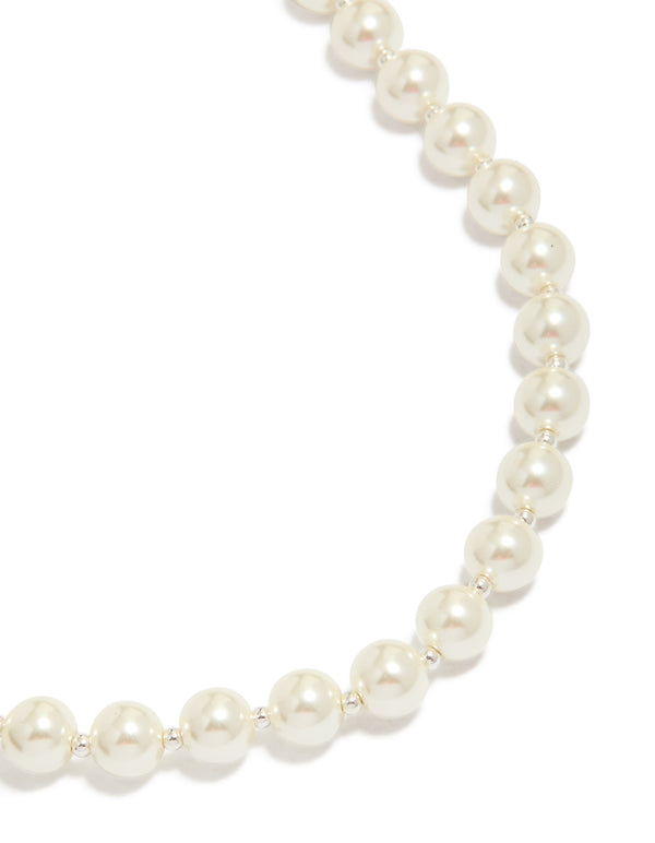 Silver Plated Pearl & Ball Necklace