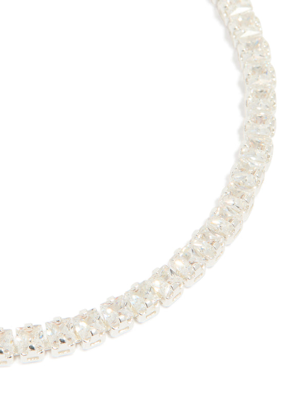 Silver Plated Cubic Zirconia Baguette Tennis Bracelet