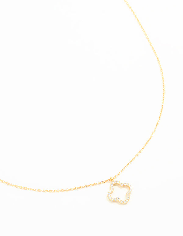 Gold Plated Sterling Silver Cubic Zirconia Flower Pendant Necklace