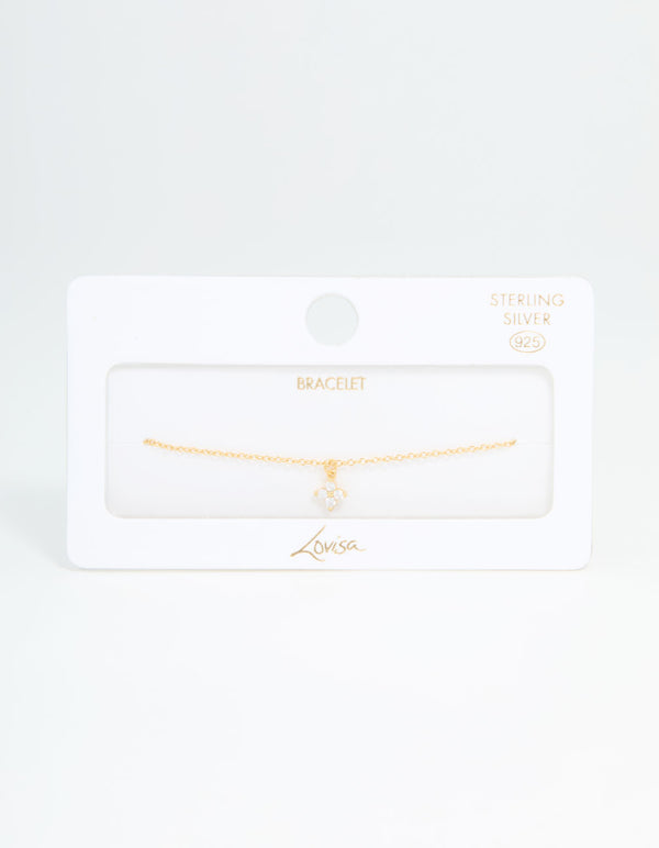 Gold Plated Sterling Silver Cubic Zirconia Tiny Flower Toggle Bracelet