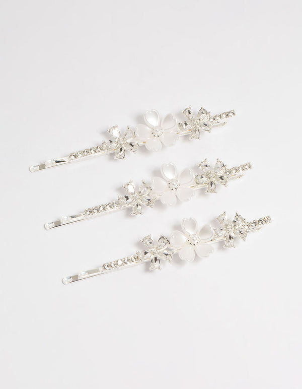 Silver Acrylic Flower Hair Slides 3-Pack