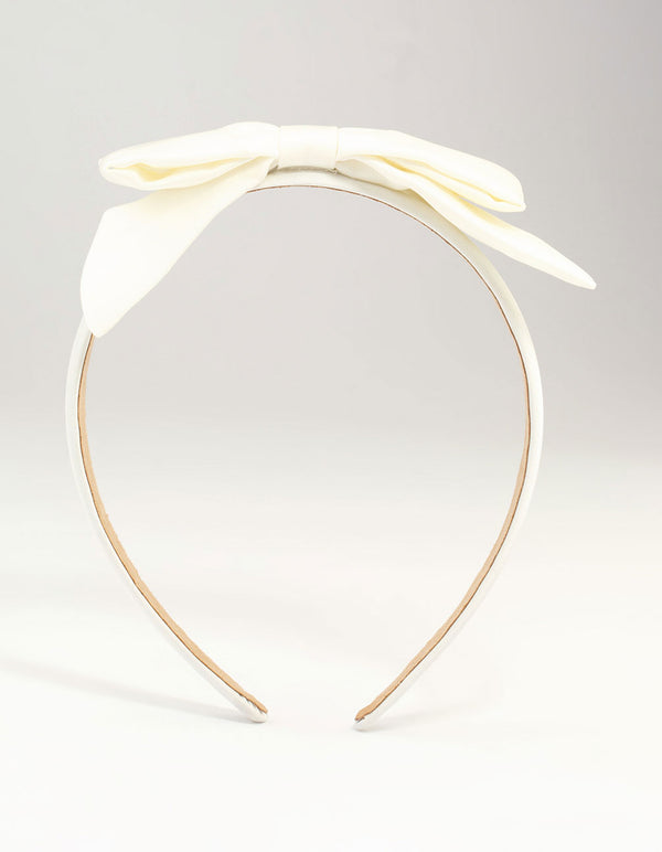 White Fabric Classic Slim Bow Headband