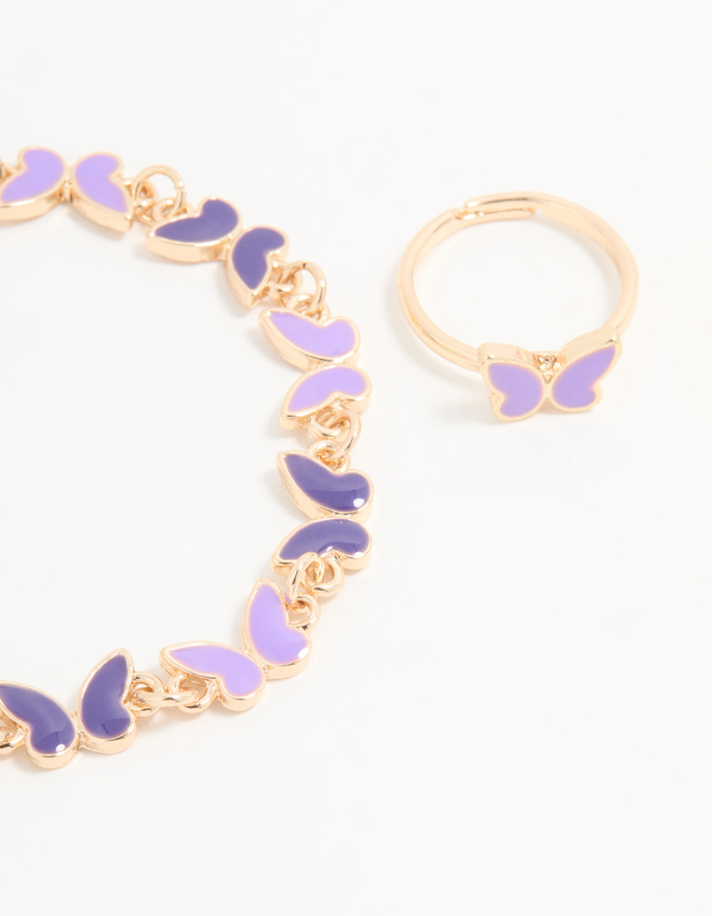 Kids Gold Mini Butterfly Bracelet & Ring Set
