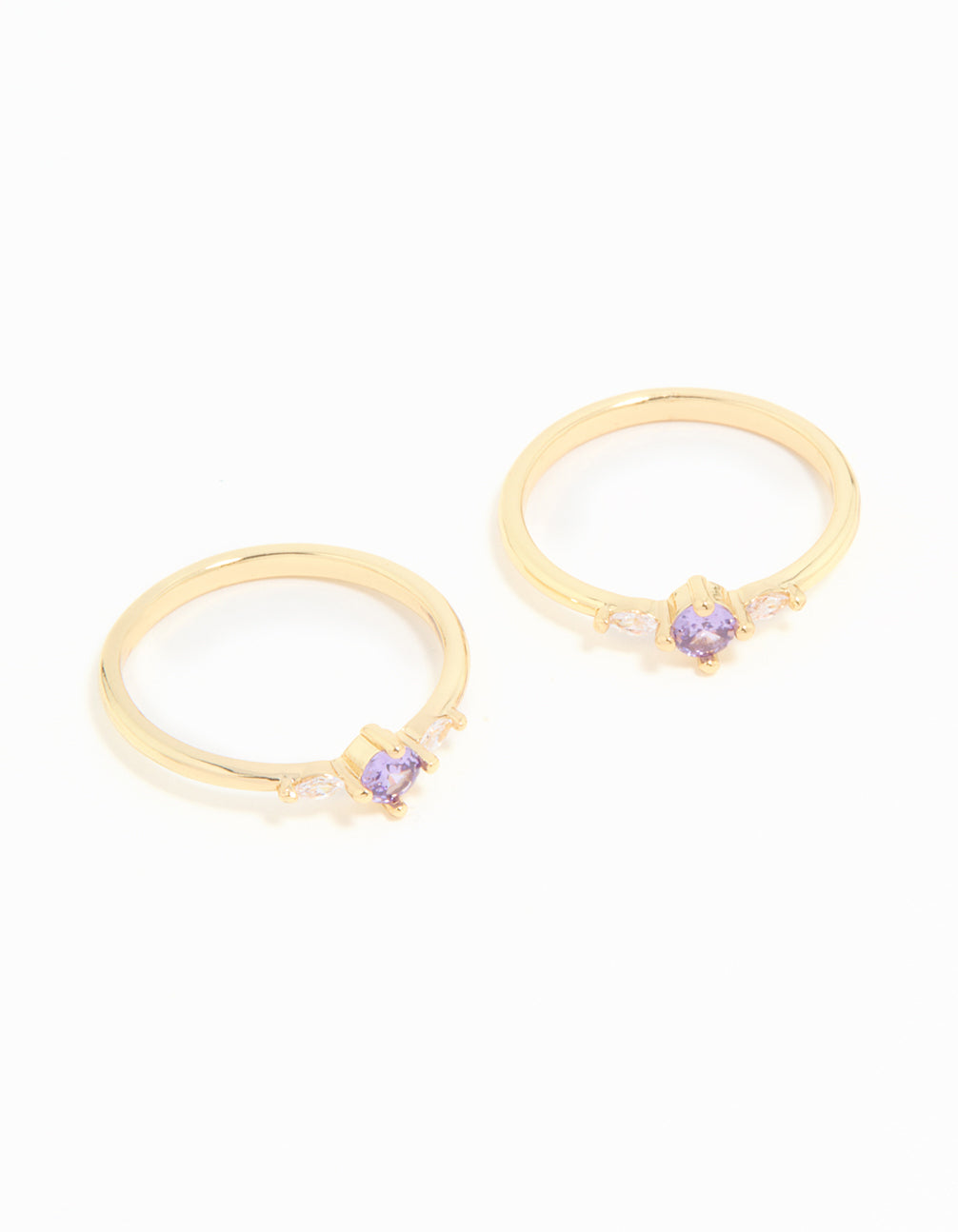 Gold Plated Purple Cubic Zirconia Dainty Trio Stacking Rings 2-Pack