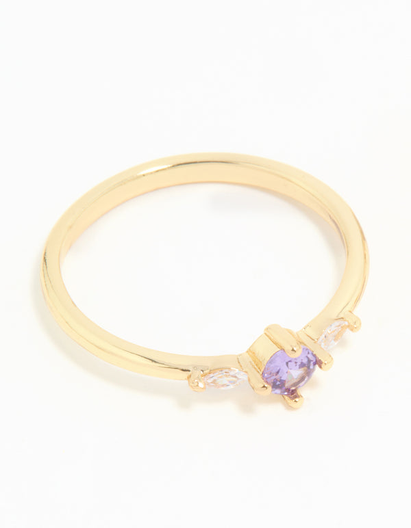 Gold Plated Purple Cubic Zirconia Dainty Stacking Rings 2-Pack