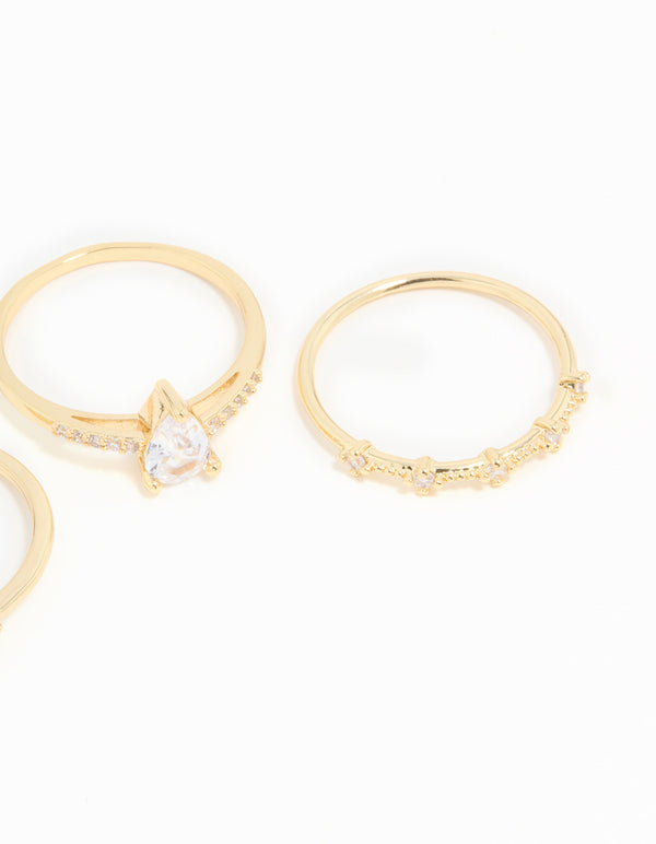 Gold Plated Elegant Pear Stacking Rings 3-Pack