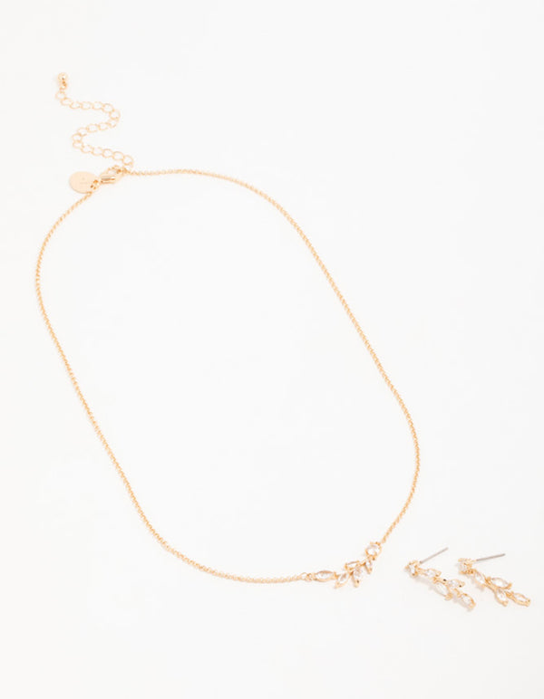 Gold Olive Branch Necklace & Earrings Set