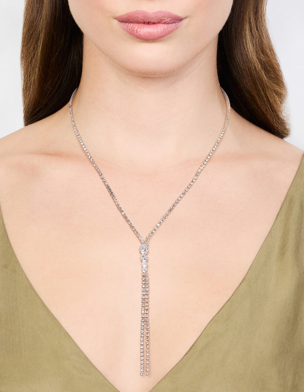 Silver Double Chain Drop Necklace