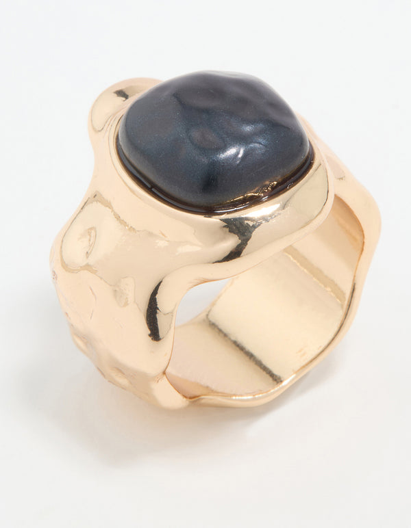 Gold Black Stone Molten Ring