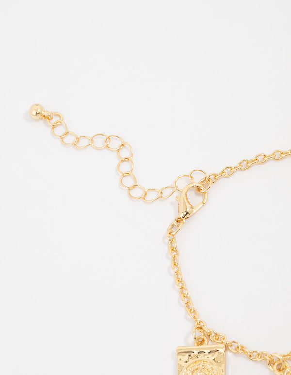 Gold Plated Cross Heart & Sun Charm Bracelet