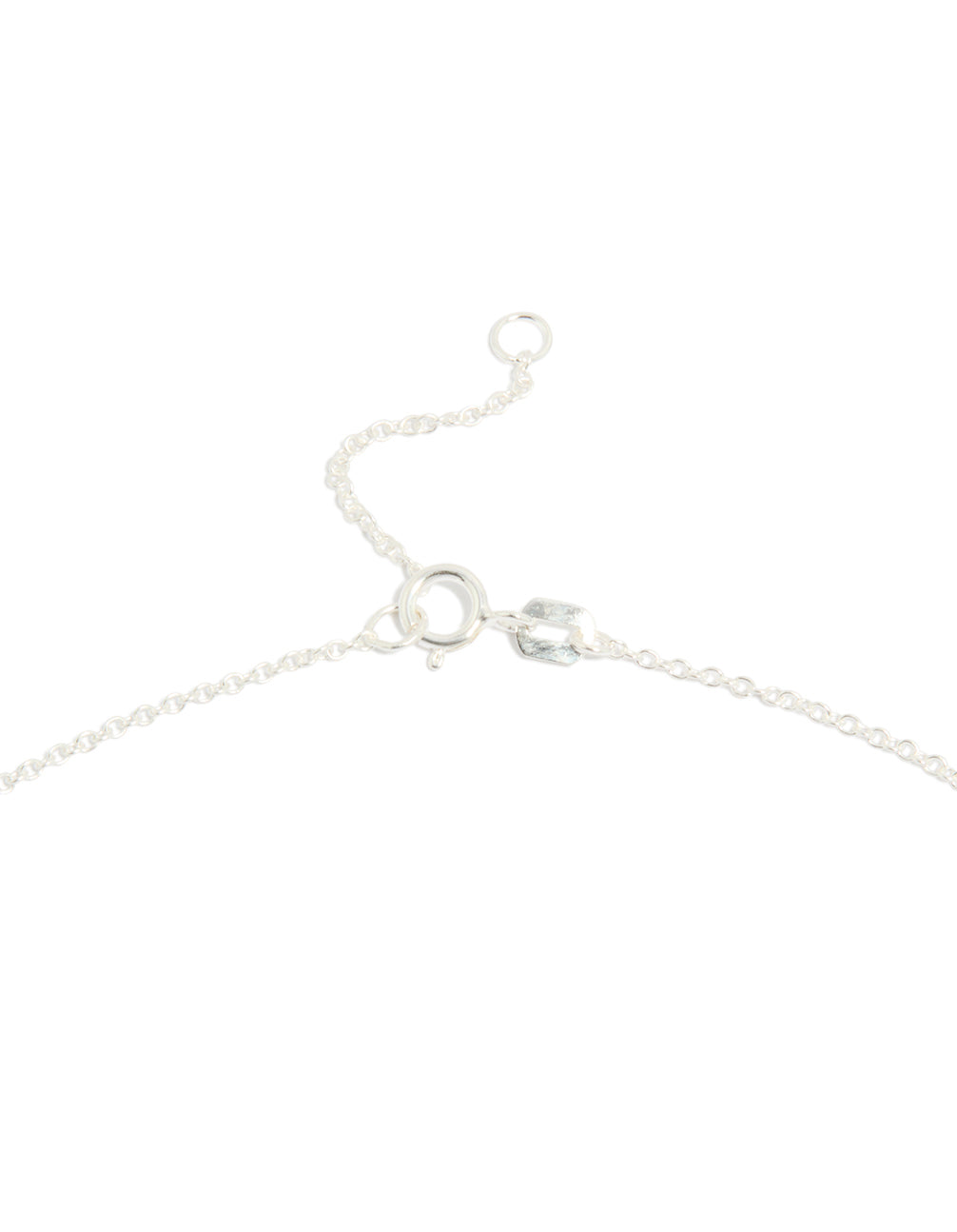 A sterling silver heart pendant necklace with adjustable clasp detail view