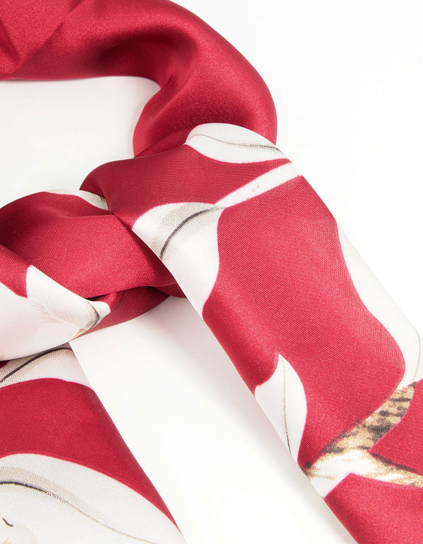 Red Floral Outline Print Fabric Scarf