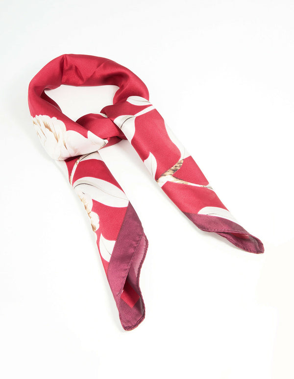 Red Floral Outline Print Fabric Scarf