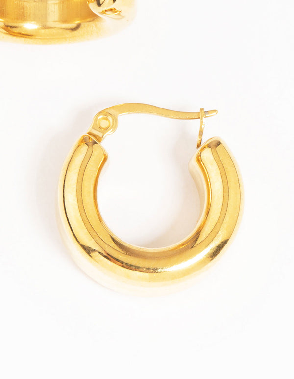 Waterproof Gold Plated Stainless Steel Mid Bubble Hoop Earrings