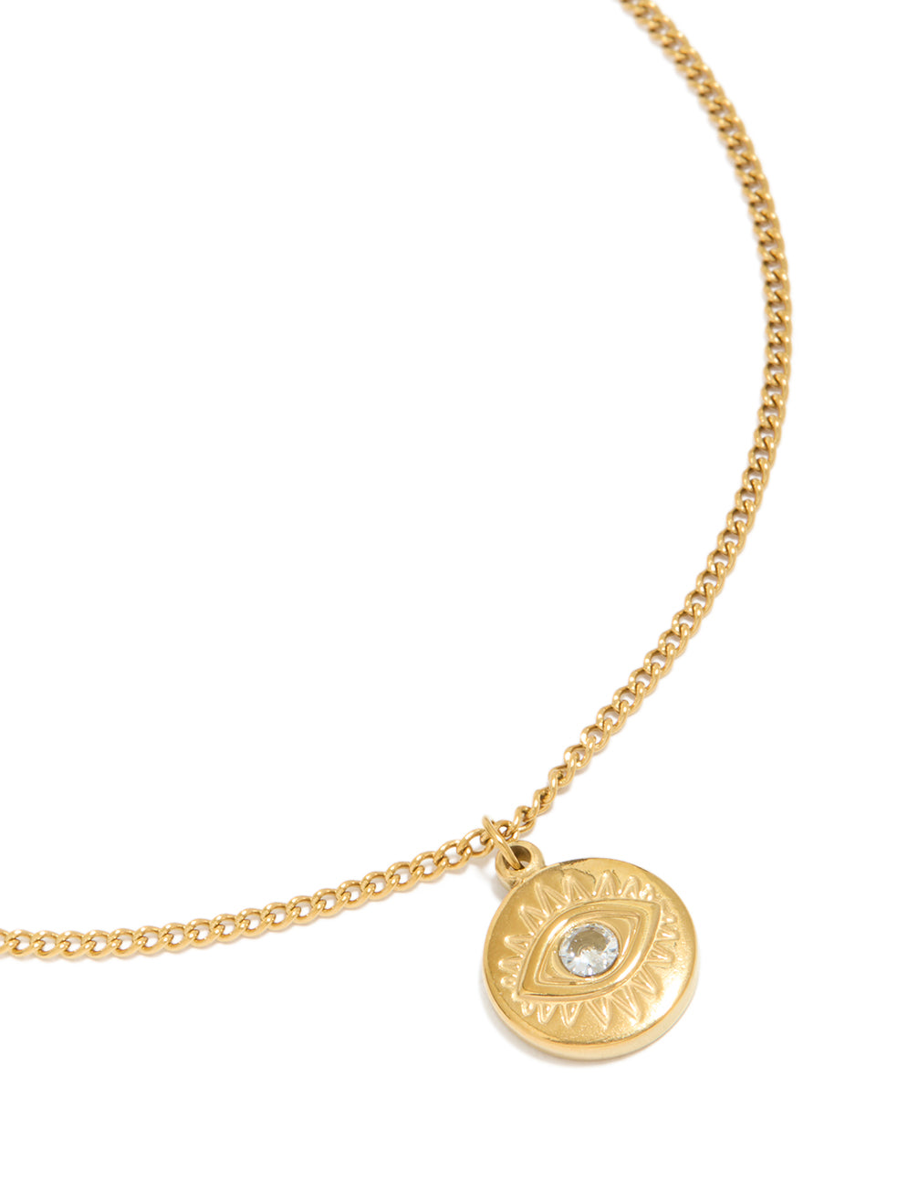 Waterproof Gold Plated Stainless Steel Cubic Zirconia Evil Eye Pendant Necklace