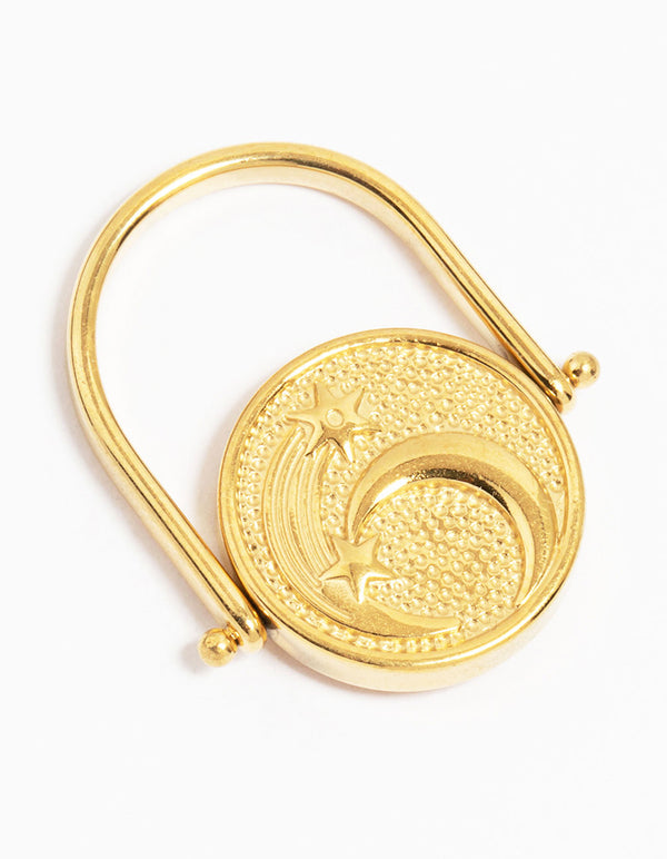 Waterproof Gold Plated Stainless Steel Sun Coin Ring