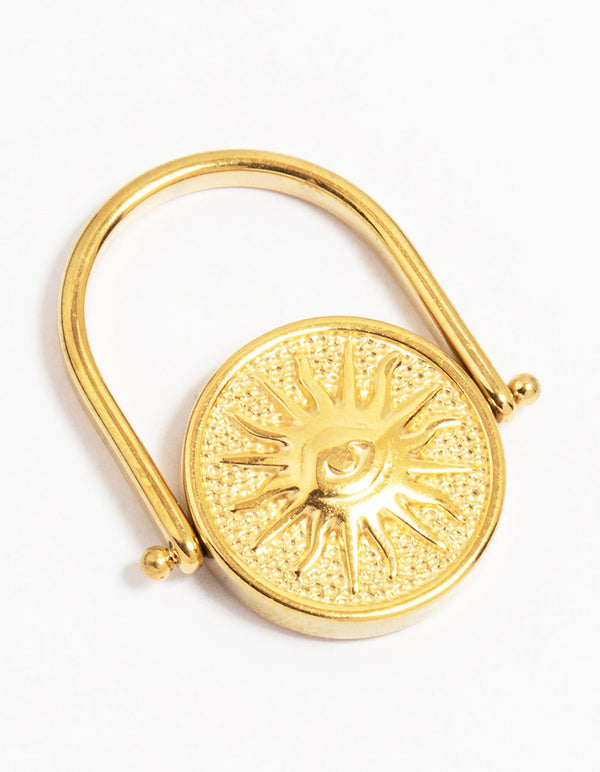 Waterproof Gold Plated Stainless Steel Sun Coin Ring