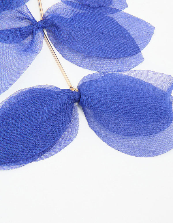 Blue Fabric Layered Petal Drop Earrings