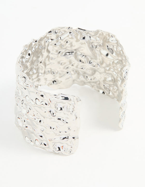 Silver Molten Wide Textured Wrist Cuff