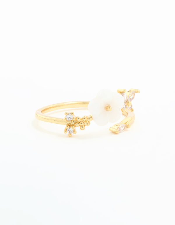 Gold Plated Cubic Zirconia Lovely Flower Wrap Around Ring