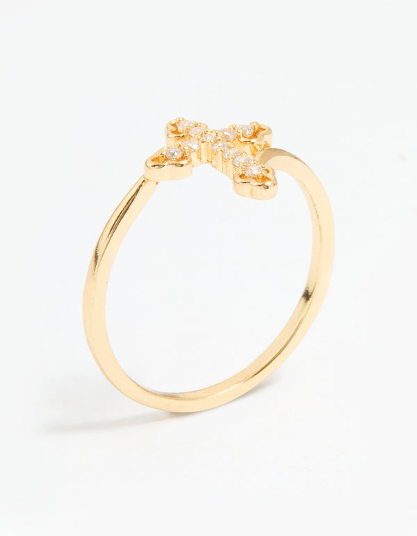 Gold Plated Cubic Zirconia Cross Ring